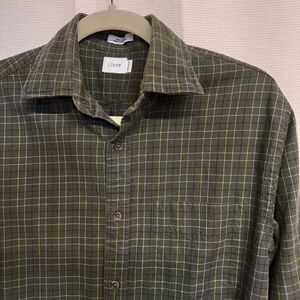 J. Crew Men's Green Plaid Button-Down Cotton Shirt Sz S 14-14 1/2